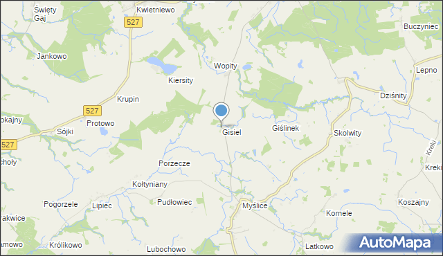 mapa Gisiel, Gisiel gmina Stary Dzierzgoń na mapie Targeo